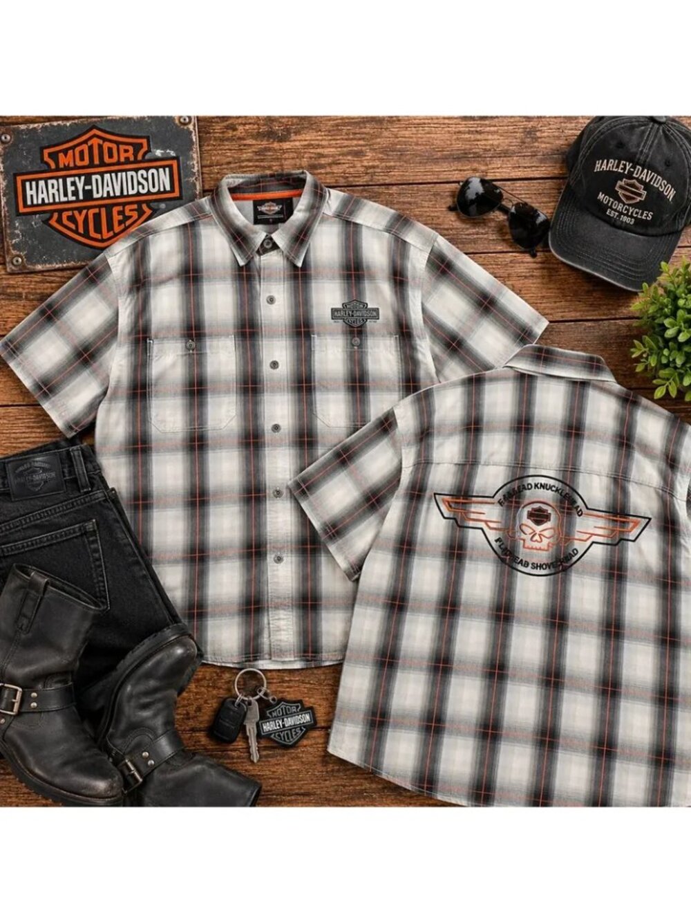 Harley Davidson Men's 2XL Plaid Shirt - Biker